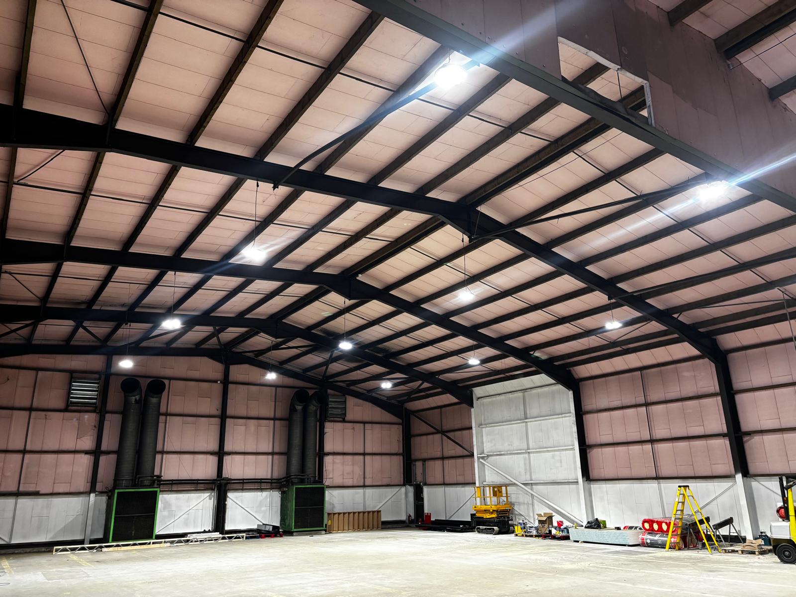 Commercial warehouse lighting installed by WH Renewables