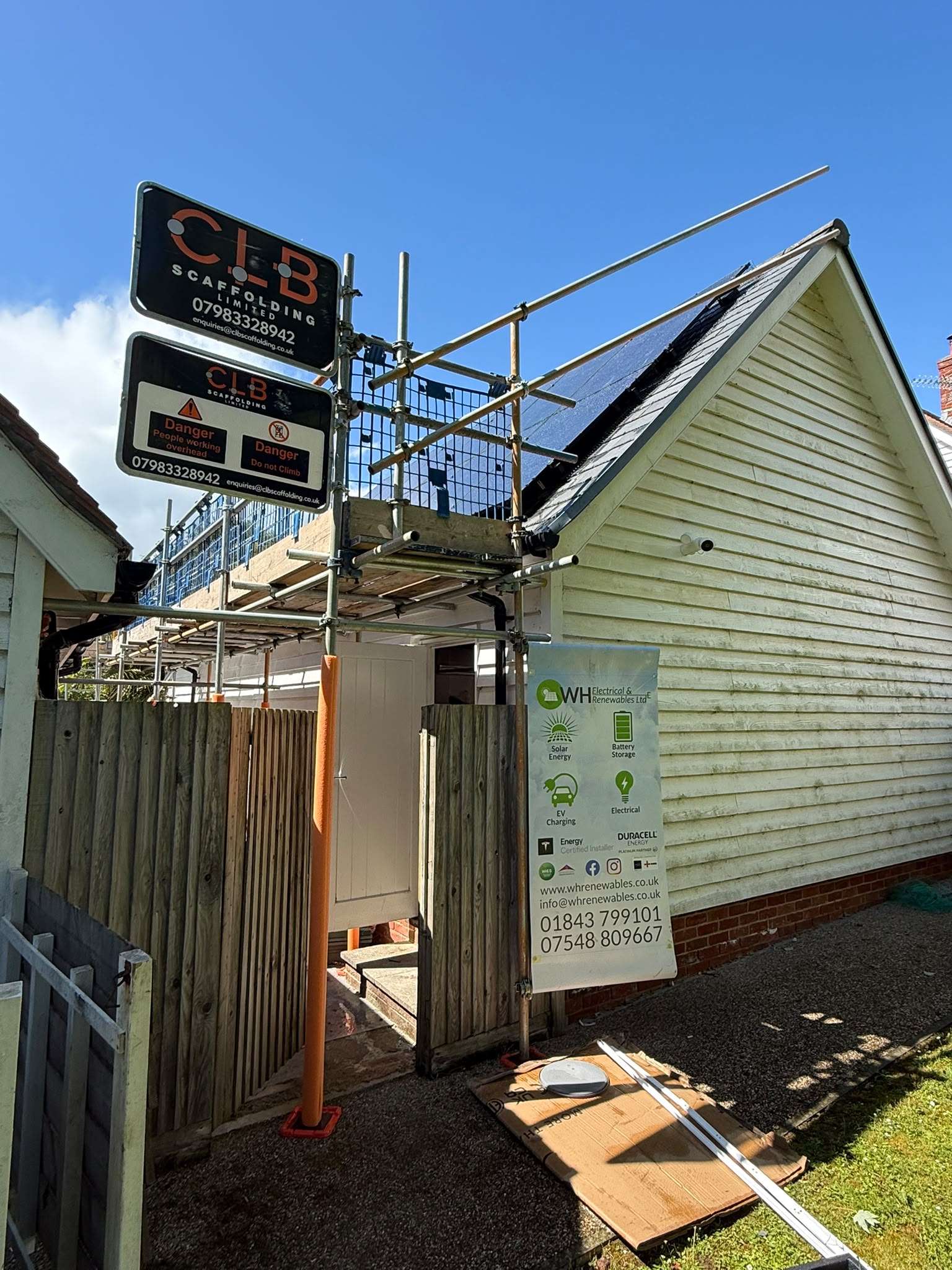 Larger solar installation in progress with scaffolding in place